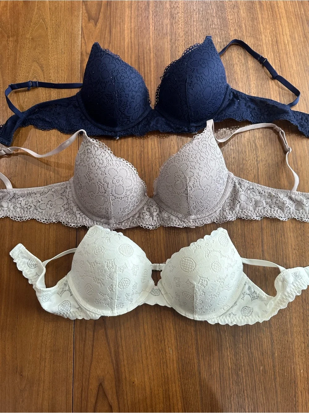 aerie Lace Push-Up Bra Trio in Navy, Taupe, and Cream - Picture 1 of 4